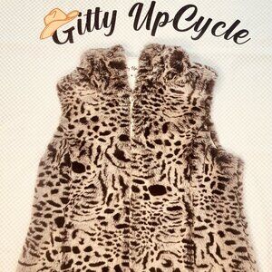 Look good coming & going! Upcycled Cheetah faux fur vest with hood.  XL